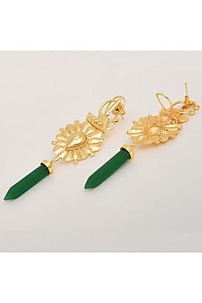 Gold Finish Synthetic Emerald Dangler Earrings