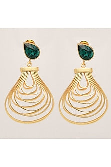 Gold Finish Synthetic Emerald Dangler Earrings