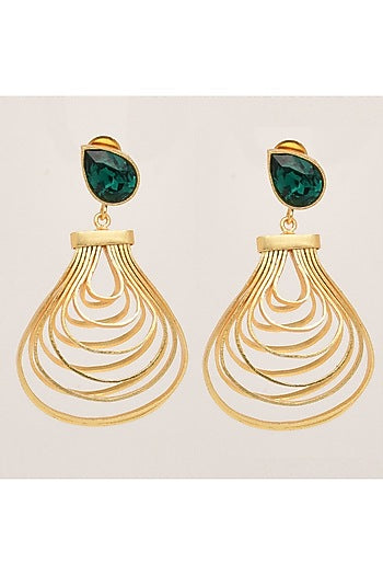 Gold Finish Synthetic Emerald Dangler Earrings