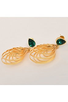 Gold Finish Synthetic Emerald Dangler Earrings