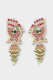 Gold Finish Kundan Polki & Pearl Dangler Earrings