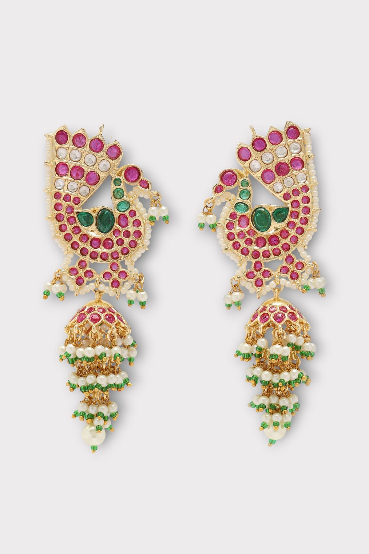 Gold Finish Kundan Polki & Pearl Dangler Earrings