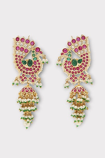 Gold Finish Kundan Polki & Pearl Dangler Earrings