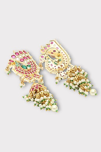 Gold Finish Kundan Polki & Pearl Dangler Earrings