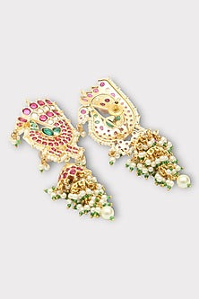 Gold Finish Kundan Polki & Pearl Dangler Earrings
