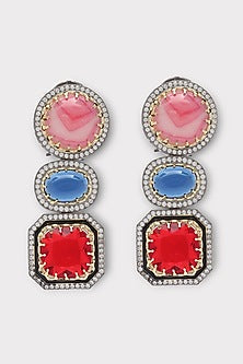 Black Rhodium Finish Kundan Polki & Multi-Colored Synthetic Stone Dangler Earrings