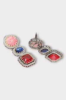 Black Rhodium Finish Kundan Polki & Multi-Colored Synthetic Stone Dangler Earrings