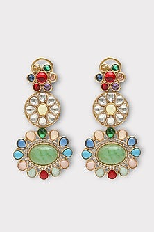 Black Rhodium Finish Kundan Polki Enameled Dangler Earrings