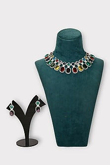 White Finish Kundan Polki & Multi-Colored Synthetic Stone Enameled Choker Necklace Set