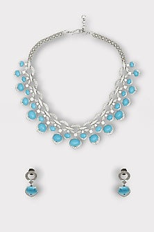 White Finish Zircon & Turquoise Stone Necklace Set