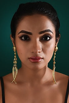 Gold Finish Multi-Colored Stone Temple Dangler Earrings