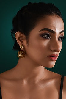 Gold Finish Ruby Stone Jhumka Earrings