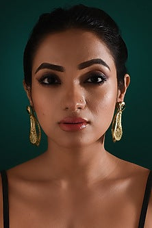Gold Finish Emerald Stone Dangler Earrings