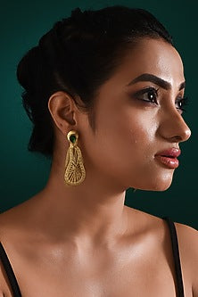 Gold Finish Emerald Stone Dangler Earrings