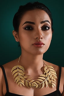 Gold Finish Leaf Statement Necklace