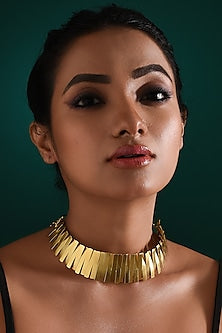 Gold Finish Geometric Choker Necklace