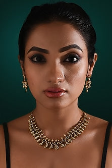 Gold Finish Multi-Colored Stone Temple Necklace Set