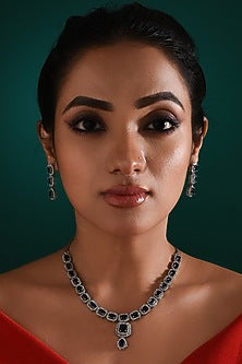 White Finish Zircon & Blue Stone Necklace Set