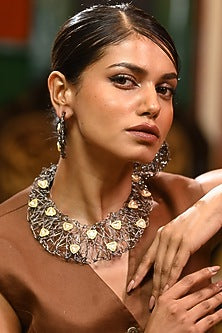 Black Rhodium Finish Kundan Polki Mesh Wire Necklace