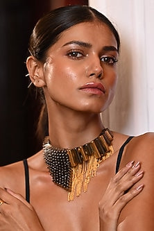 Two-Tone Finish Chain Hanging Choker Necklace