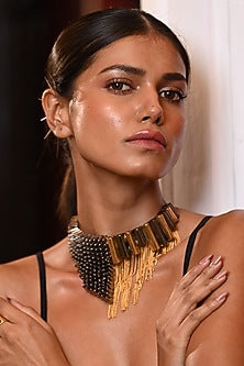 Two-Tone Finish Chain Hanging Choker Necklace