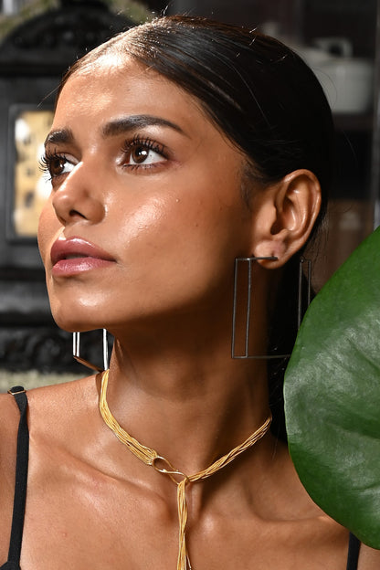 Black Rhodium Finish Square-Shaped Loop Earrings