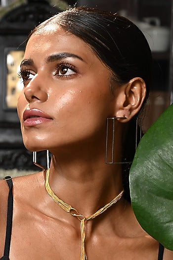 Black Rhodium Finish Square-Shaped Loop Earrings