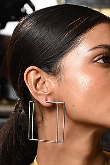 Black Rhodium Finish Square-Shaped Loop Earrings