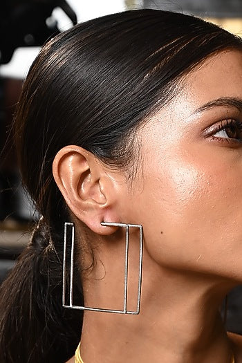 Black Rhodium Finish Square-Shaped Loop Earrings
