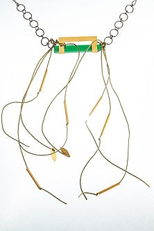 Gold Finish Pencil-Shaped Green Onyx Choker Necklace