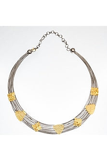 Gold Finish Mesh Wire Framework Necklace