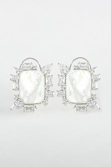White Finish Zircon & Diamond Stud Earrings
