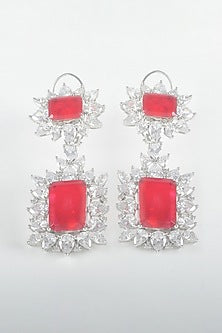 White Finish Red Zircon Dangler Earrings