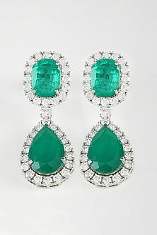 White Finish Green Zircon Dangler Earrings