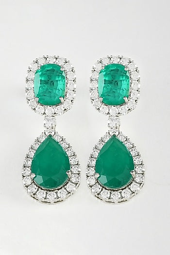 White Finish Green Zircon Dangler Earrings