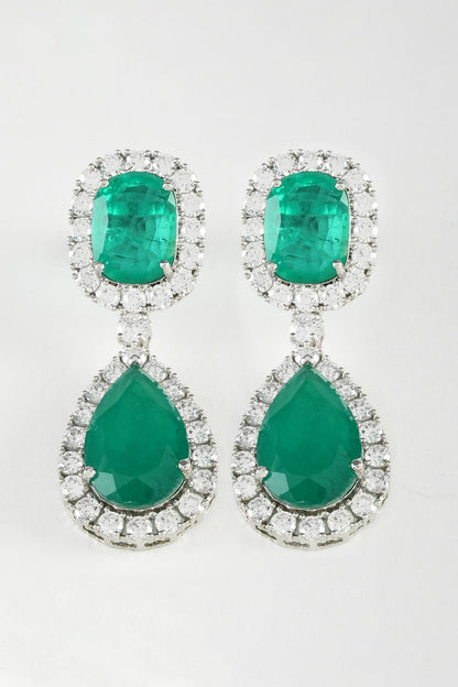 White Finish Green Zircon Dangler Earrings