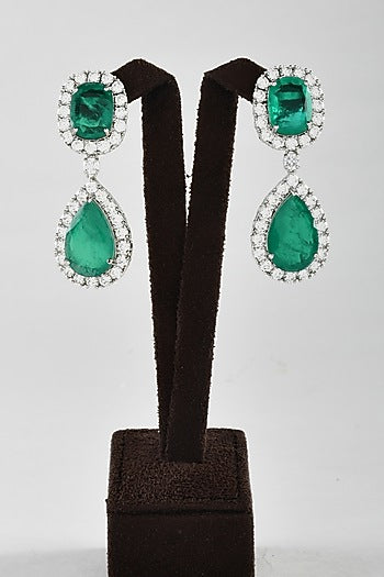 White Finish Green Zircon Dangler Earrings
