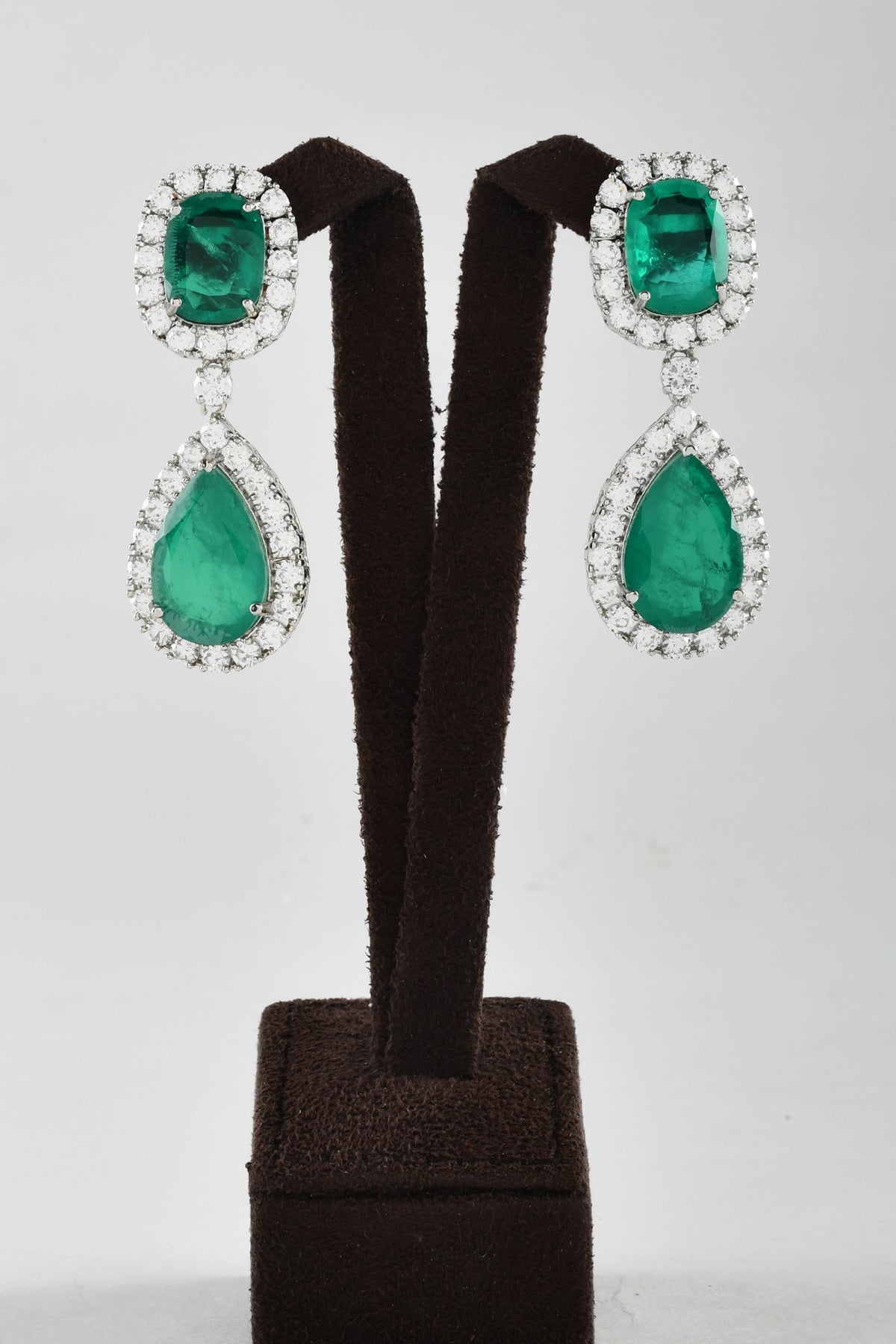 White Finish Green Zircon Dangler Earrings
