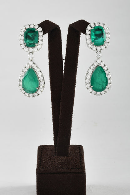 White Finish Green Zircon Dangler Earrings