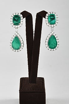 White Finish Green Zircon Dangler Earrings