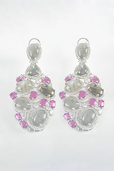White Finish Multi-Colored Zircon Dangler Earrings