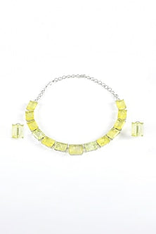 White Finish Yellow Zircon Necklace Set