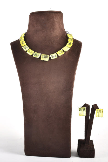 White Finish Yellow Zircon Necklace Set