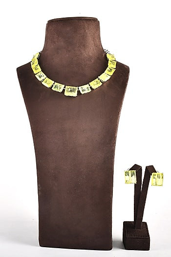 White Finish Yellow Zircon Necklace Set