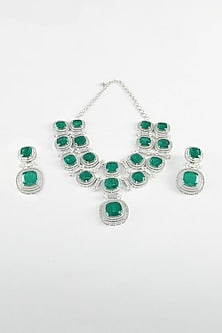 White Finish Zircon & Green Stone Necklace Set