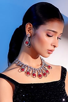 Gold Finish American Diamond & Ruby Stone Necklace Set