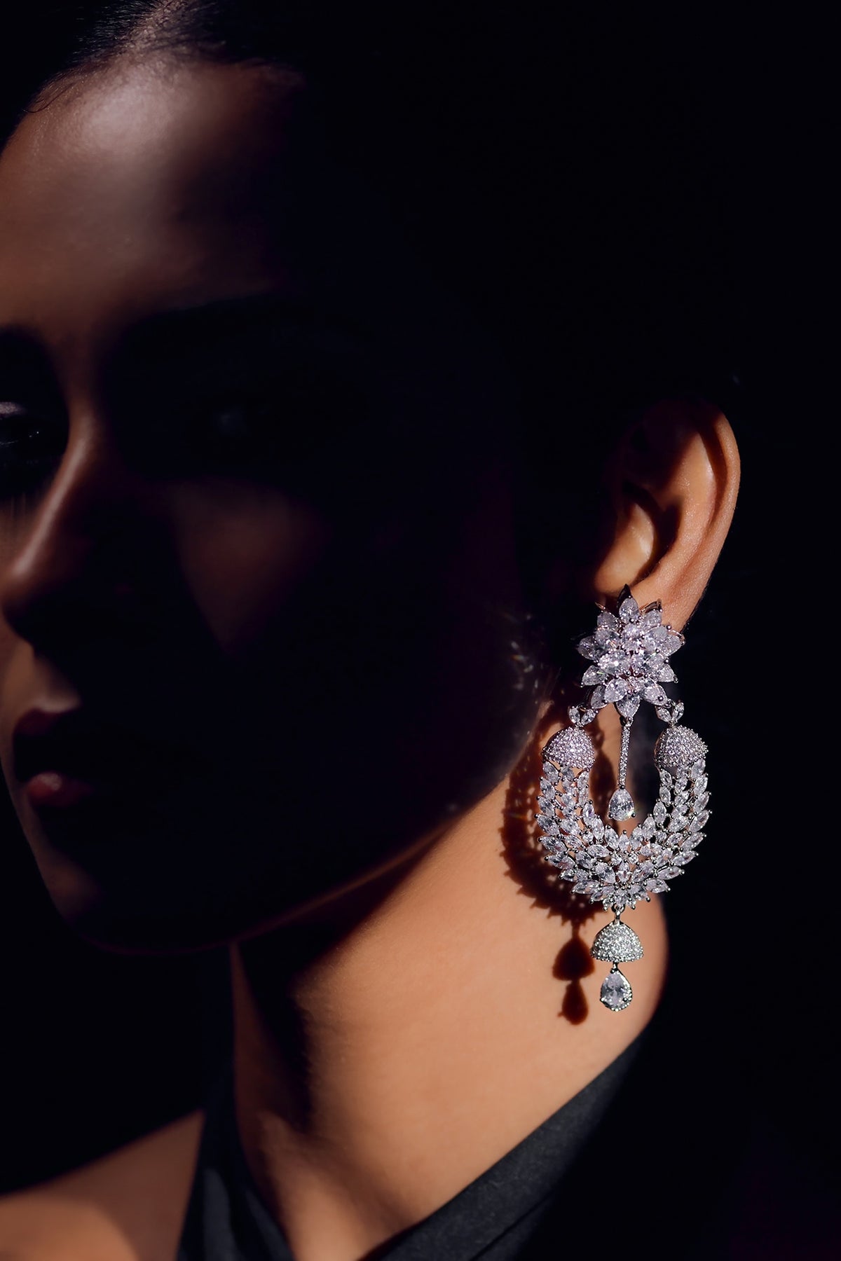 White Finish Zircon Long Earrings