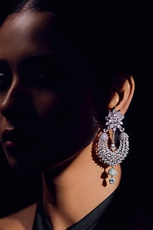 White Finish Zircon Long Earrings