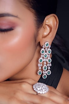 White Finish Zircon Long Earrings