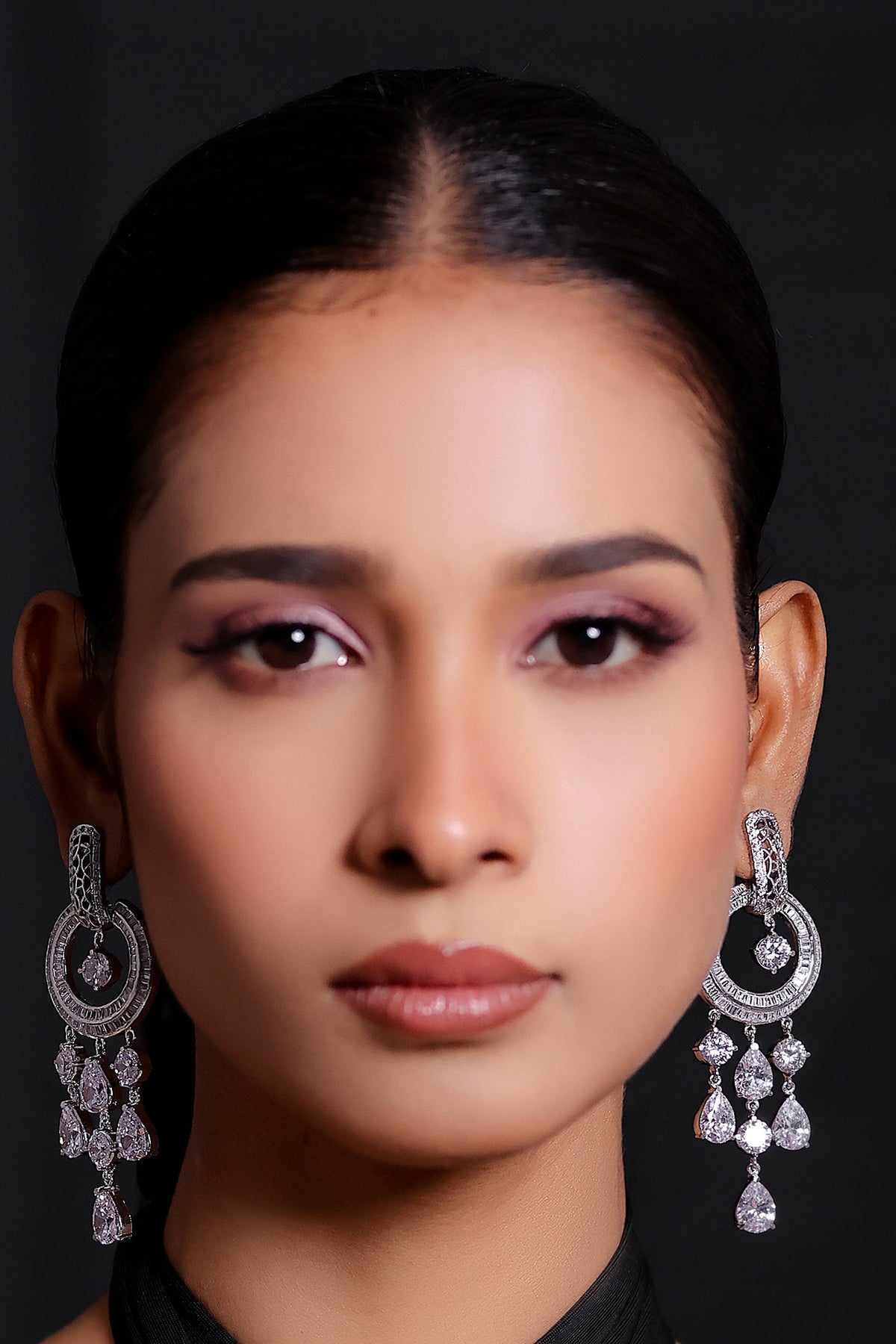 White Finish Zircon Long Earrings